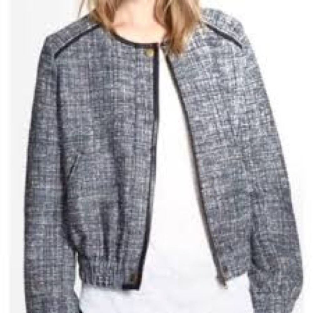 Joie Tweed Zip Front Blazer Jacket Sz S